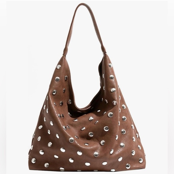 Liziblloy Handbags - Liziblloy Tan Slouchy Studded Hobo Bag NWOT